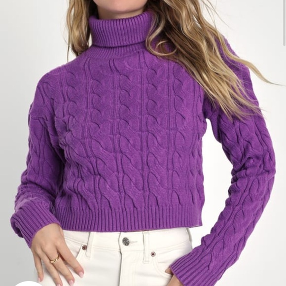NWT Lulu’s purple turtleneck cable crop sweater - Picture 2 of 6